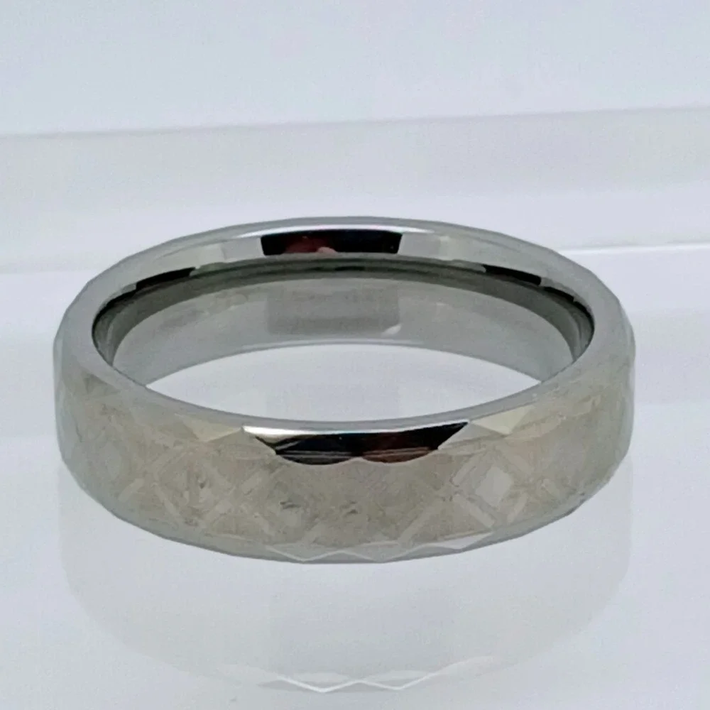 Vintage Tungsten 6mm Faceted Geometric Band Ring Size 11 Comfort Fit Y2K New NOS